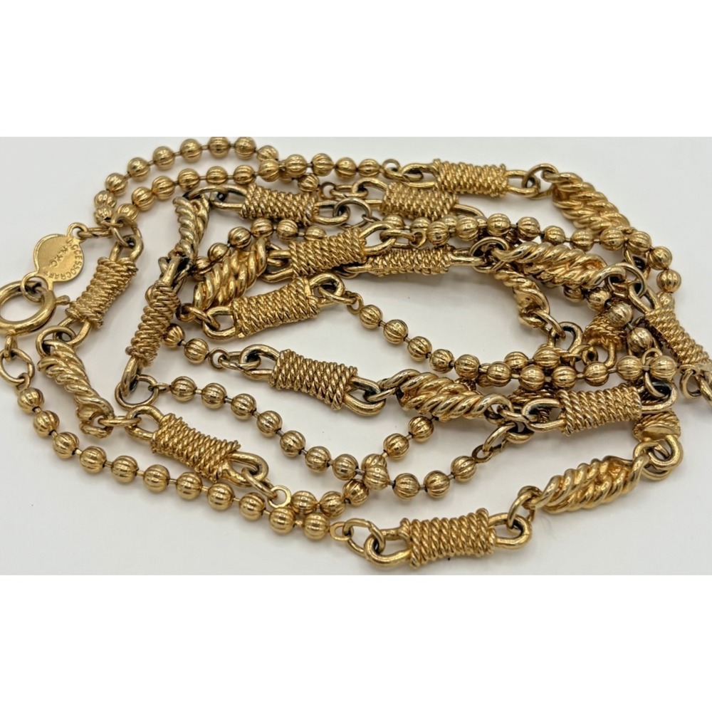 Vintage Accessocraft NYC Gold Tone Mixed Link Long Chain Necklace 38"